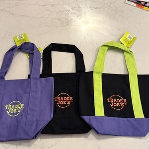 Set of 3 Trader Joe's Reusable Tote Bag Set - Purple, Black, and Green